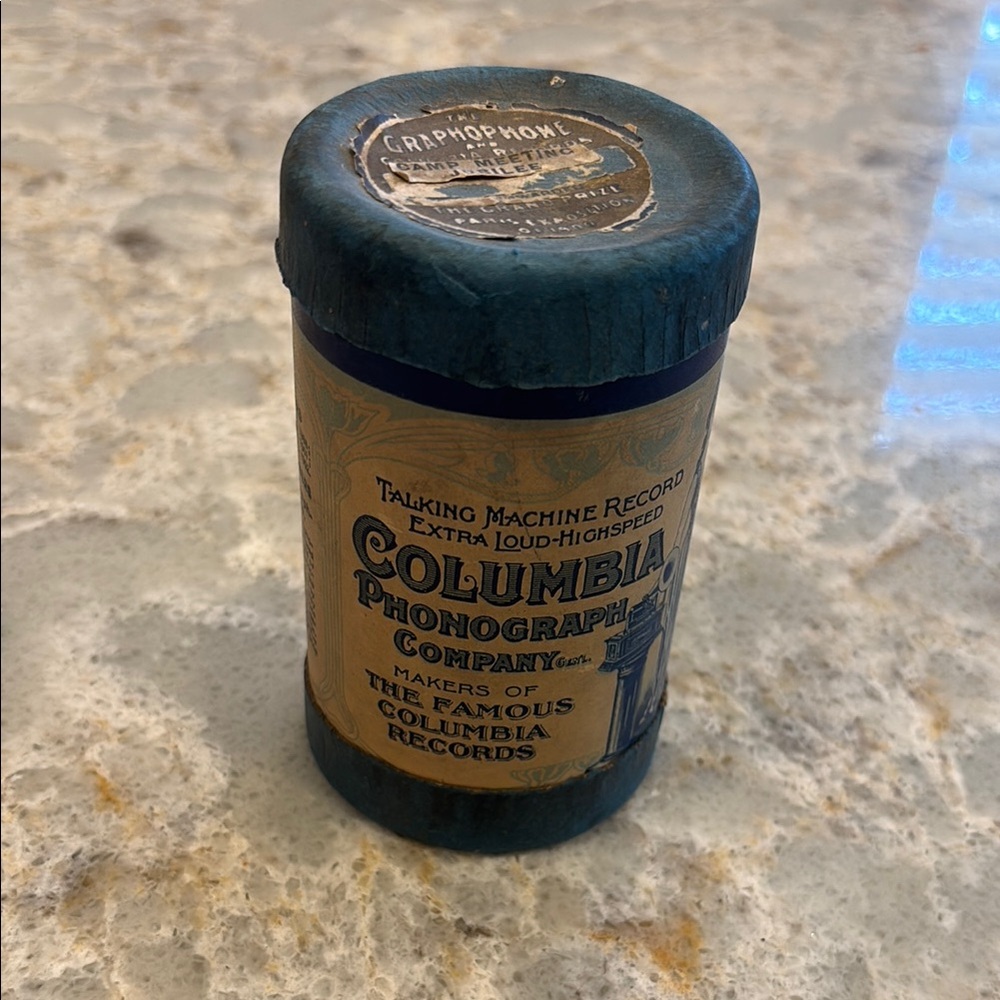 Columbia wax Cylinder Record container only. Blue and Gold, beautiful graphics